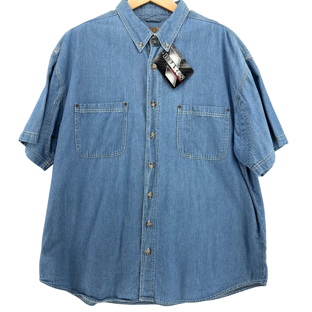 VTG 2010 Brazos Premium Work Series Denim Shirt Mens 2XL Short Sleeve Deadstock